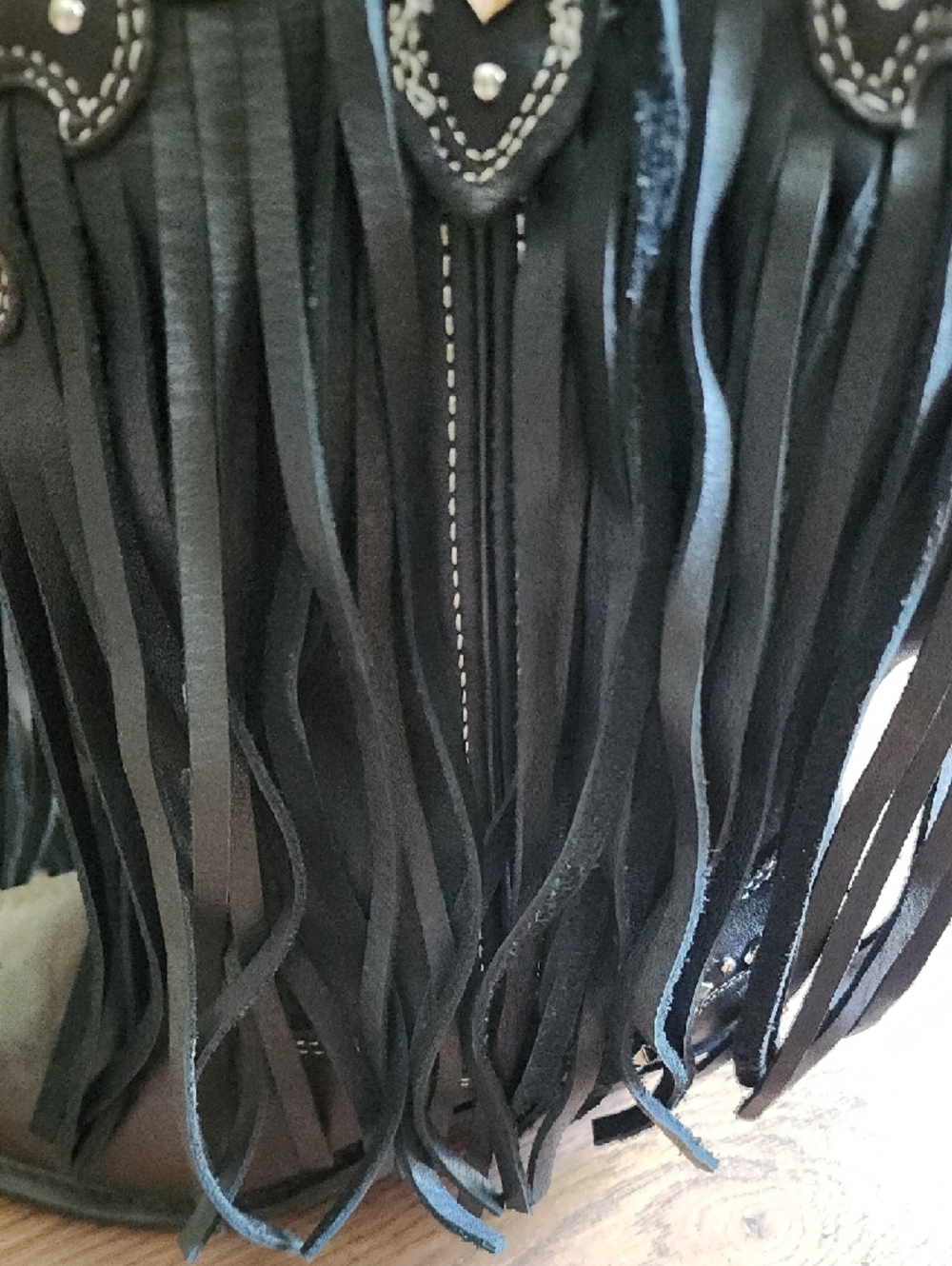 Fringe Studded Western Ankle Boots - Black/Brown with Silver Accents - Picture 5 of 13